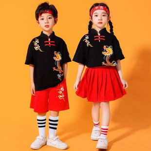 汉服男童女童幼儿园新中式短袖小学生国风儿童唐装广西三月三华服