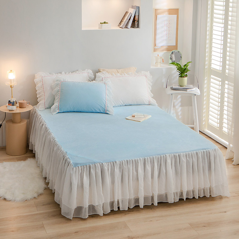 水晶绒床裙雪纺蕾丝裙摆加厚纯色保暖床罩冬季牛奶绒可选四件套,床上用品,床裙,淘宝优惠券,粉丝福利购,淘宝优惠卷