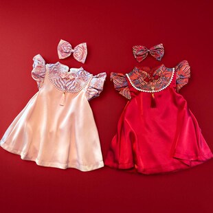 周岁女宝宝礼服夏中式国风红色抓周宴生日公主裙婴儿衣服女孩旗袍