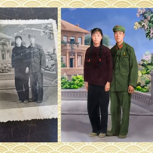 旧照片修复翻新破损相片修补模糊照片变清晰黑白遗像照片上色合成