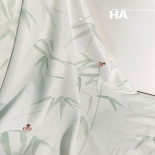 一米新中式旗袍国风马面裙面料 绿竹古典汉服连衣裙印花布料手工