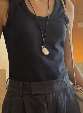 FF 酒壶酒瓶吊坠黑色皮绳项链极简冷淡风简约时髦百搭长款毛衣链