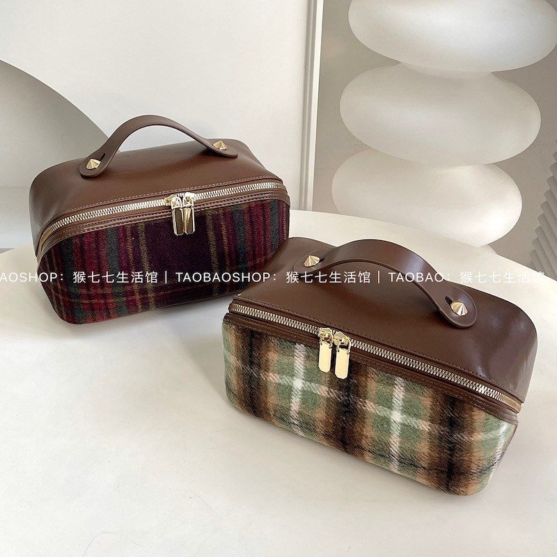 2023新款毛呢皮质防水大容量手提收纳包便携旅行洗漱包袋化妆包女,收纳整理,化妆包,淘宝优惠券,粉丝福利购,淘宝优惠卷