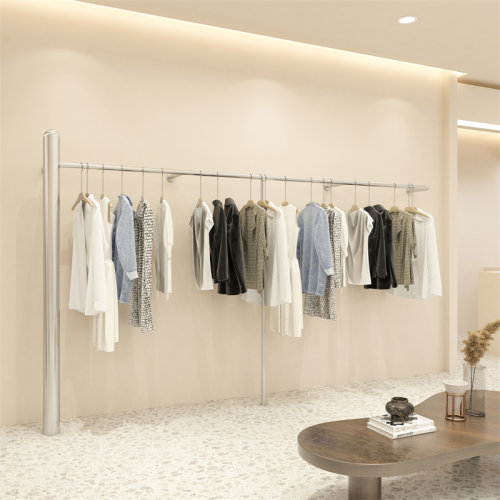 服装店展示架落地式不锈钢银色上墙挂衣杆女装店货架陈列道具架子
