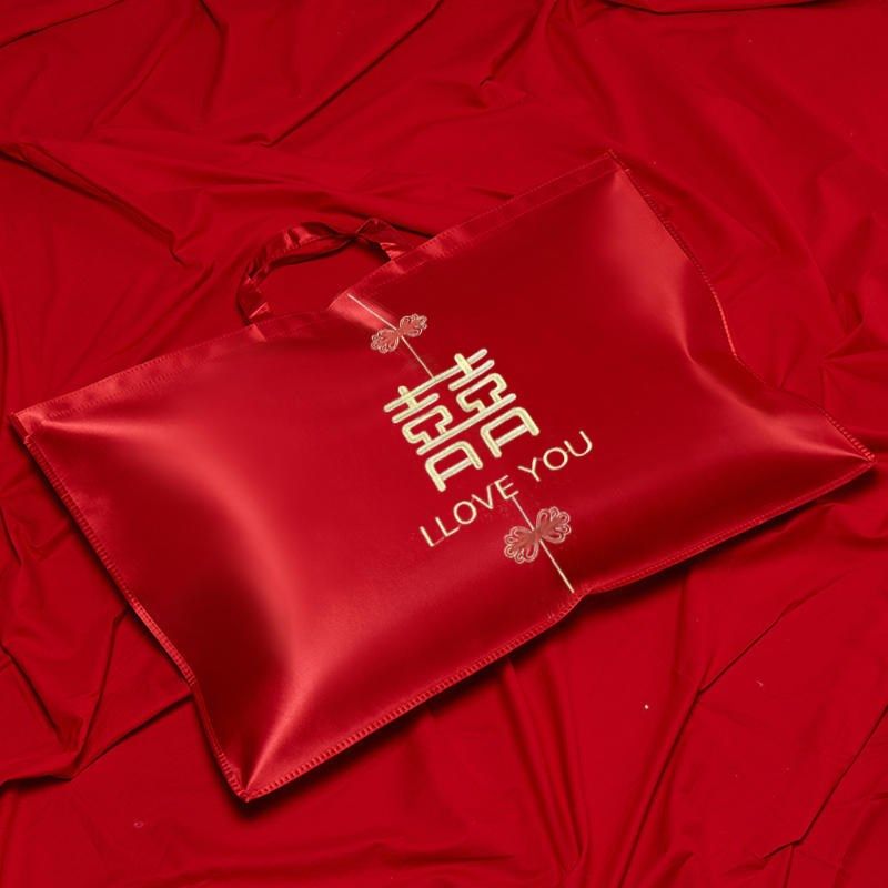 结婚枕芯包装袋枕头棉被喜被收纳袋手提袋大红色陪嫁四件套礼品袋