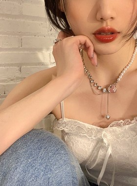 爱心拼接珍珠项链夏季设计感高级轻奢小众锁骨链2022年新款女颈链