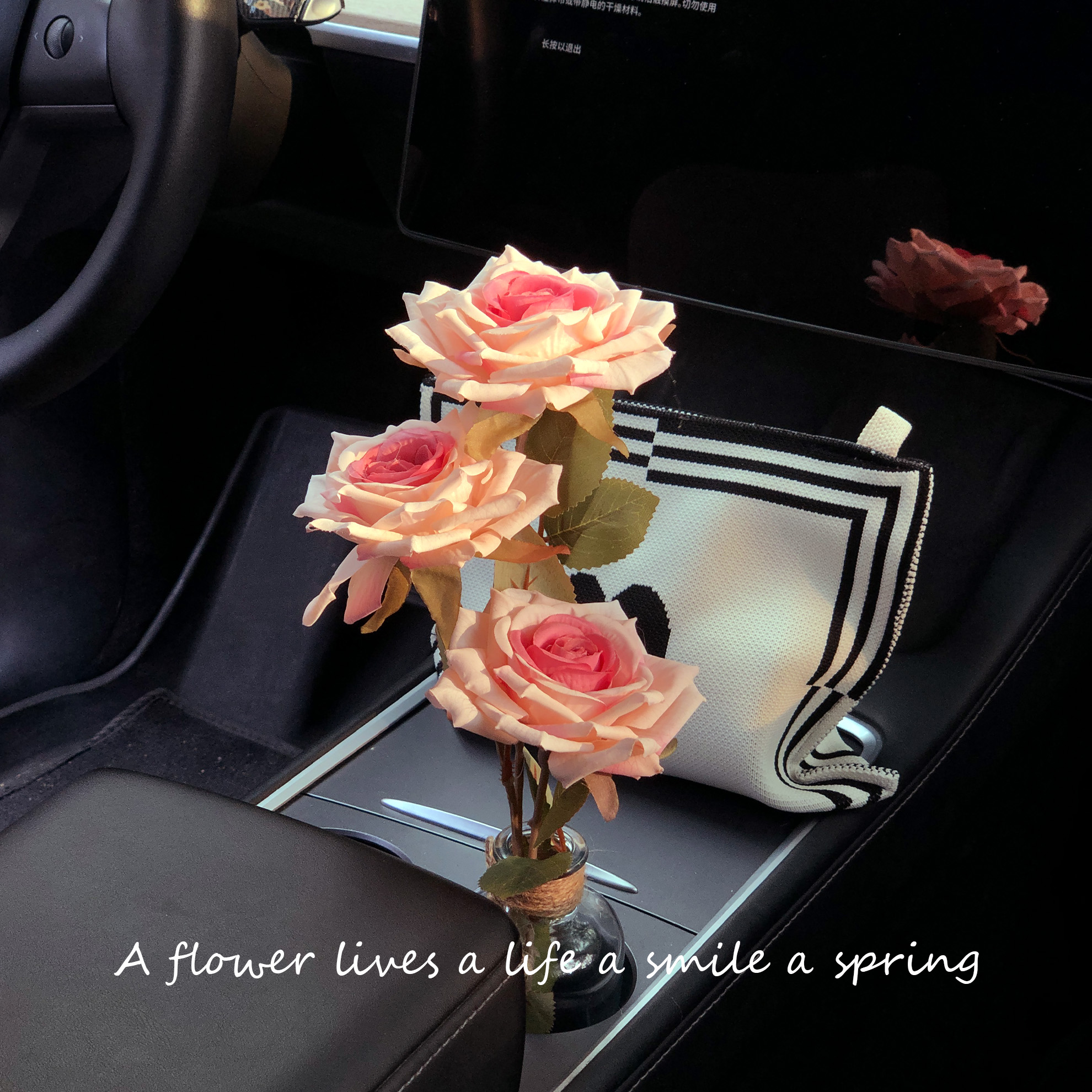车载曼塔玫瑰内h饰氛围摆件车上中控台网红花束装饰创意小花瓶摆