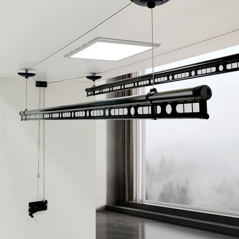 加厚手动三杆式单杆晒被晾衣杆 阳台双杆式M手摇升降晾衣架包安装