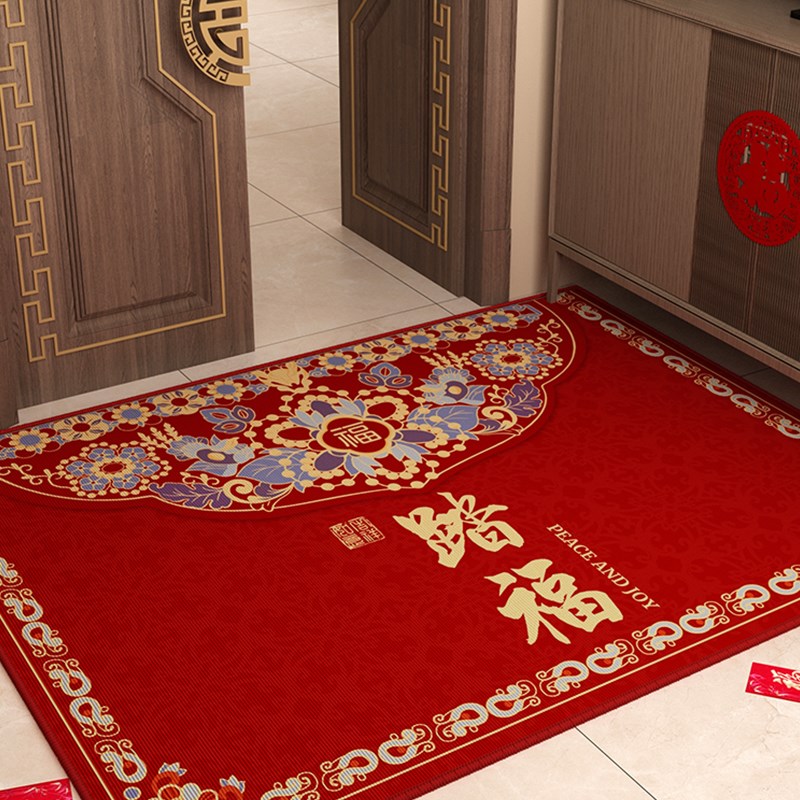 2025新款踏福乔迁入户门垫新年结婚家用防滑耐磨进门蹭脚红色地毯