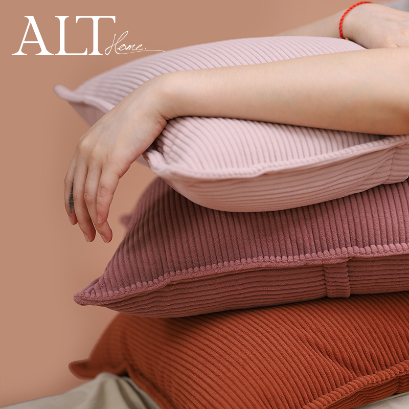 高端网红沙发抱枕套客厅轻奢高级感靠垫纯色可拆洗V灯芯绒粉色靠