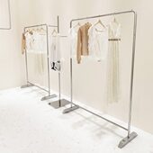 服装 店银色挂衣架卖衣服货架陈列架 店展示架不锈钢拉丝落地架女装