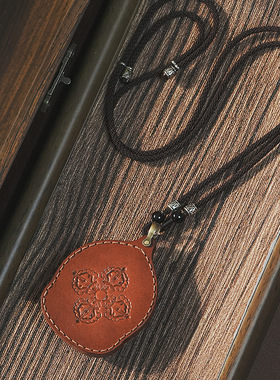 牛皮彩绘擦擦盒吊坠手工黄铜古风