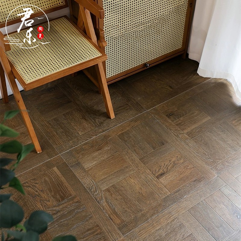 中古风拼花木纹瓷砖法式复古客y厅卧室仿古砖民宿咖啡厅仿实木地