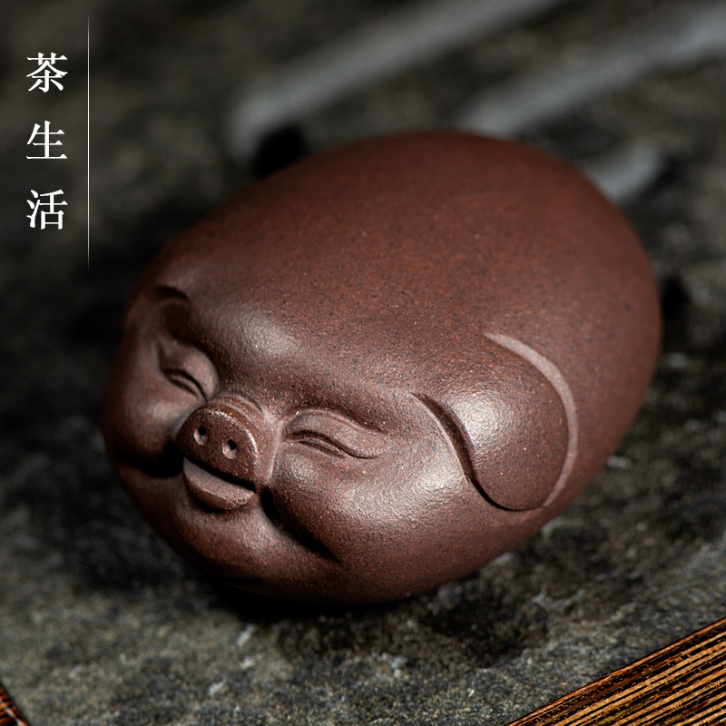 茶宠紫砂可养福气小猪r雕塑生肖猪泥塑茶玩茶盘家居装饰礼品摆件