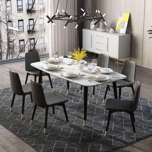 北欧大理石餐桌椅组合现代简约长方形小户型饭桌家用轻奢铁艺餐桌