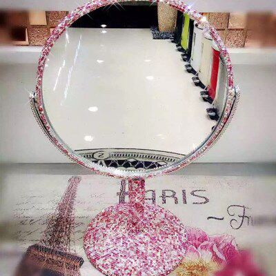 欧式桌面台式镶钻化妆镜 创意水钻旋转折叠公主镜梳妆镜 双面镜子