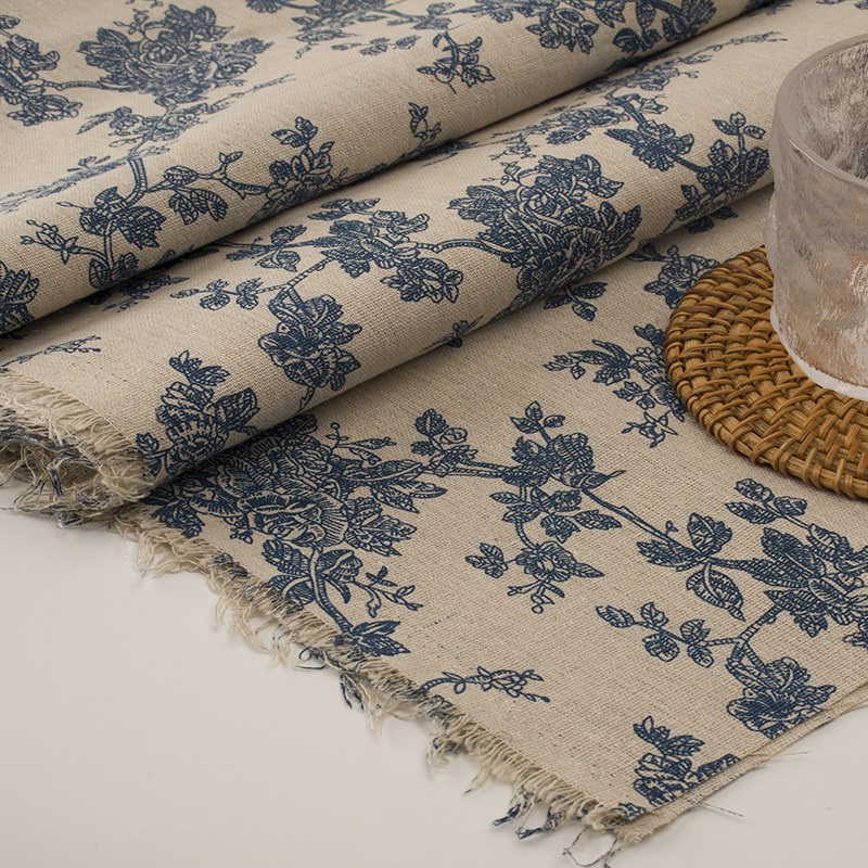 新中式国风青花瓷桌布棉麻布艺中古风复古餐N桌书桌茶几圆形方形