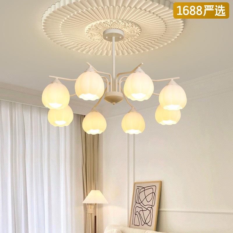 法式奶油风花苞吊灯现代简约浪漫温馨中古餐厅书房灯具