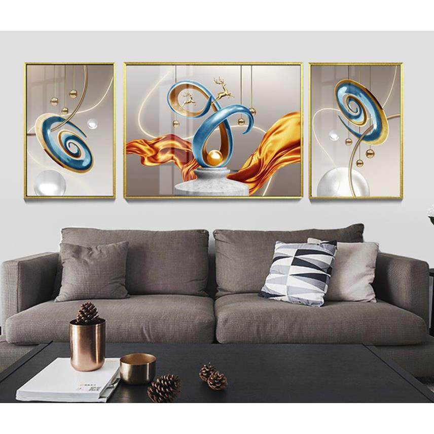 现代新中式客厅沙发背景壁画轻奢大气抽象几何绸带线条三联装饰画,电子元器件市场,其它元器件,淘宝优惠券,粉丝福利购,淘宝优惠卷