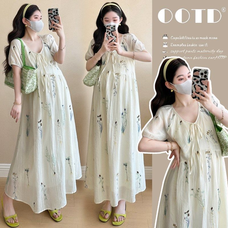 2025夏季新款法式重工刺绣孕妇装裙子气质显瘦减龄长款过膝连衣裙,孕妇装/孕产妇用品/营养,连衣裙,淘宝优惠券,粉丝福利购,淘宝优惠卷