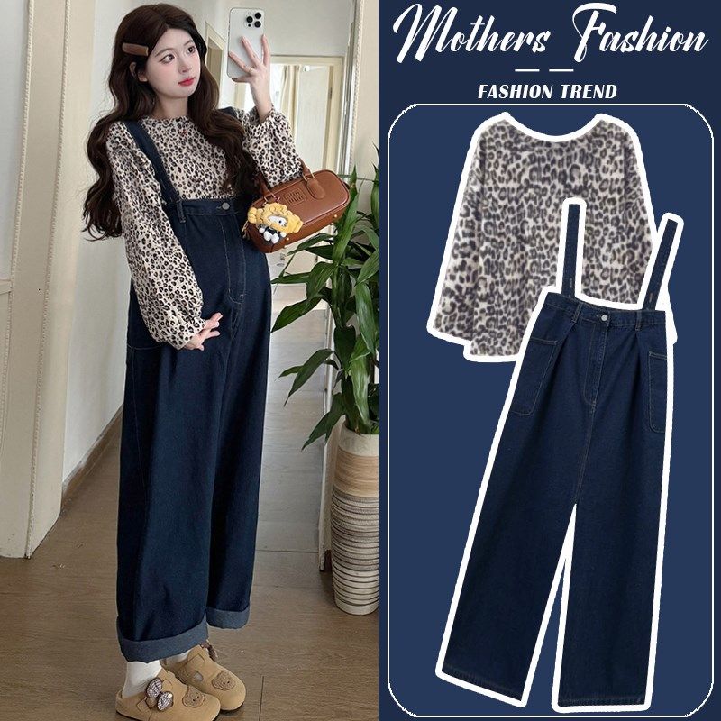 孕妇套装春秋2025新款韩版休闲减龄蓝色宽松牛仔背带裤上衣两件套,孕妇装/孕产妇用品/营养,连衣裙,淘宝优惠券,粉丝福利购,淘宝优惠卷