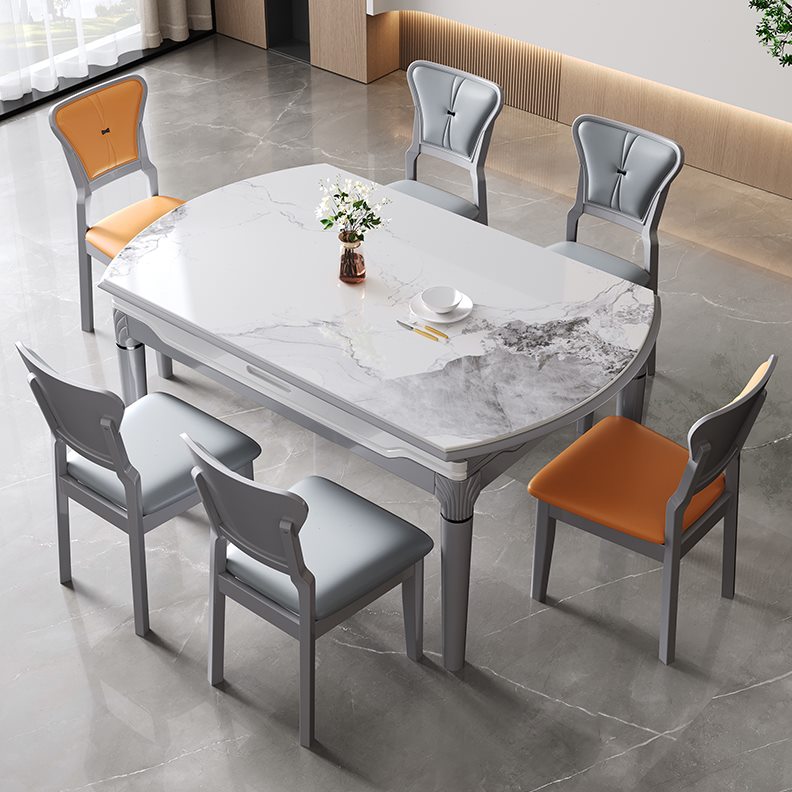 岩板餐桌现代简约家用小户型意式轻奢可伸缩折叠方圆两用实木饭桌