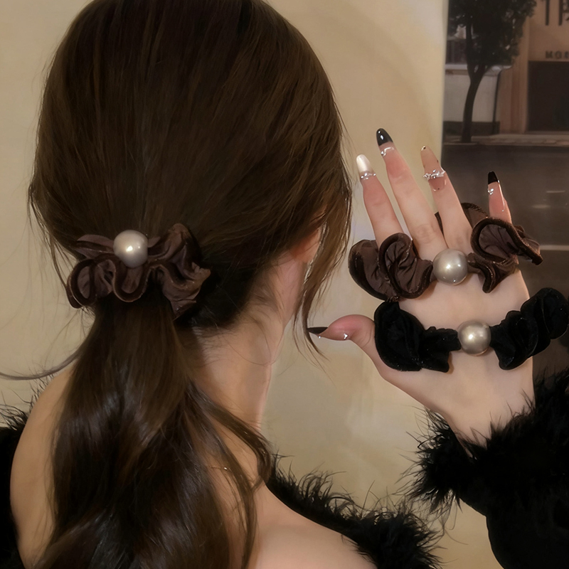 秋冬丝绒珠珠木耳边不伤发发圈