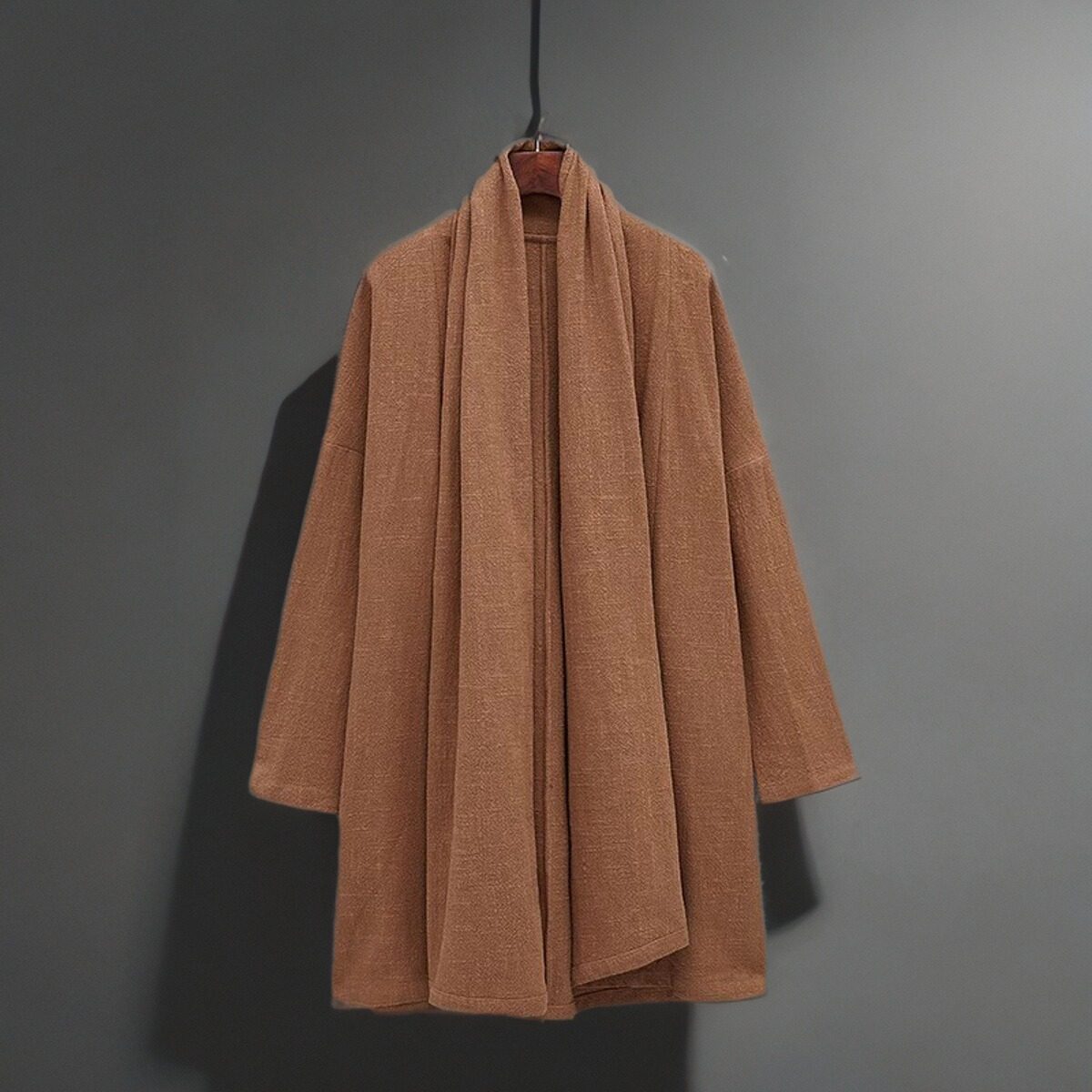 秋冬风衣男中国风复古中长款开衫休闲大码上衣服亚麻开衫长袍外套