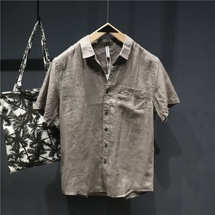 苎麻灰色衬衣2024夏季 薄款 短袖 男式 五分袖 衬衫 冰丝开衫 纯亚麻半袖