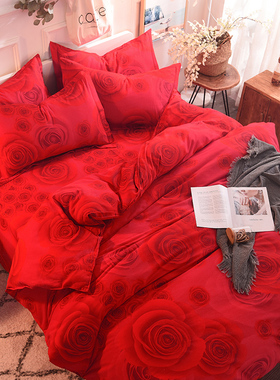 纯棉磨毛被套秋冬加厚单双人保暖全棉大红色单件加大被罩200230