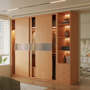 定制全实木推拉门衣柜一门到顶2024爆款 家用卧室橡木移门衣橱 新款