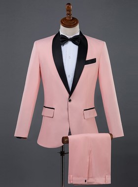 新款彩色青果领男西服套装舞台演出服主持人司仪礼服合唱演出服装