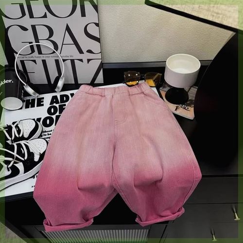 儿童牛仔裤2024春秋季新款男女童薄款渐变裤子中小童皮筋腰带长裤