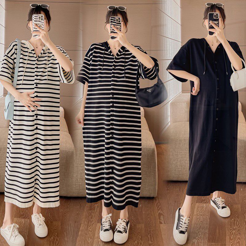 大码孕妇连衣裙夏季时尚V领连帽宽松气质显瘦条纹冰丝可哺乳200斤,孕妇装/孕产妇用品/营养,连衣裙,淘宝优惠券,粉丝福利购,淘宝优惠卷