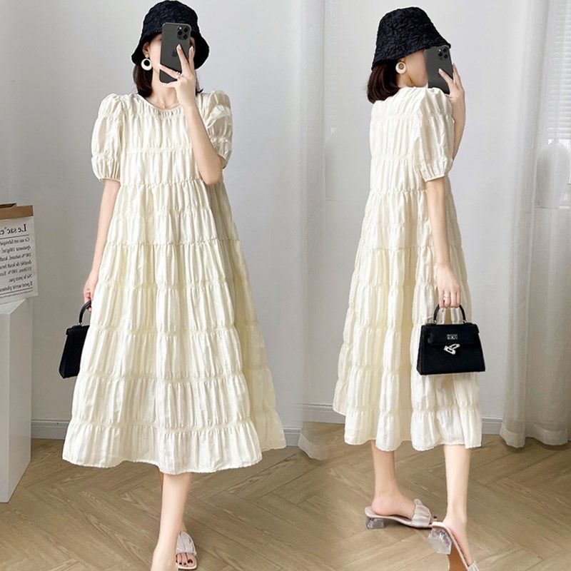 夏天孕妇裙2024洋气时尚宽松外穿褶皱蓬蓬过膝长裙子孕妇装连衣裙,孕妇装/孕产妇用品/营养,连衣裙,淘宝优惠券,粉丝福利购,淘宝优惠卷