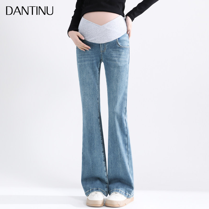 孕妇裤子交叉托腹牛仔喇叭裤2024新款春秋外穿大码九分小个子长裤,孕妇装/孕产妇用品/营养,孕妇休闲裤,淘宝优惠券,粉丝福利购,淘宝优惠卷