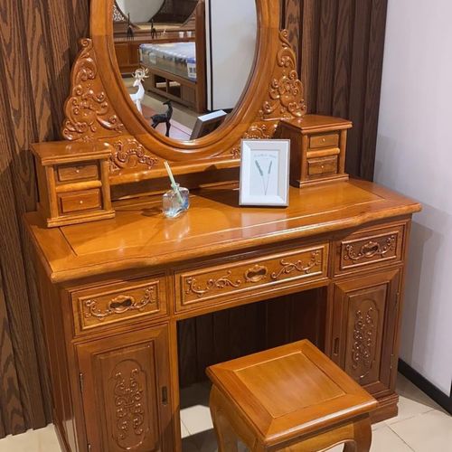 红木妆台菠萝格木化妆台花梨木色1.08米妆台桌配凳东阳红木家具