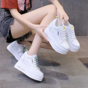 系带透气内增高单鞋 百搭潮流低帮女鞋 女2021年秋季 松糕厚底小白鞋