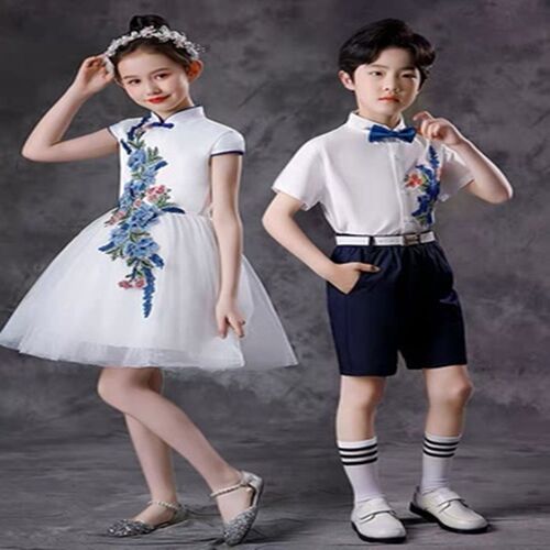 六一儿童节表演服装中国风大合唱团中小学生男女童舞蹈纱裙演出服