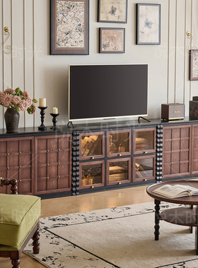 法式复古全实木电视柜组合中古风客厅家用小户型白蜡木落地储物柜