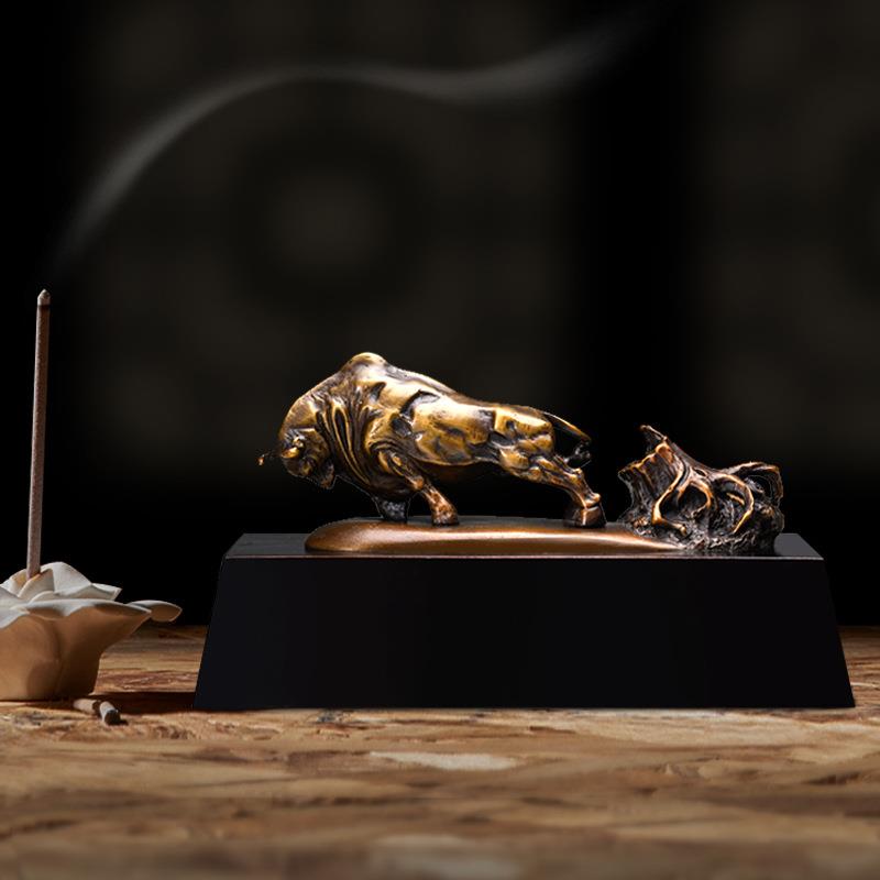 中式黄铜耕牛雕塑摆件青铜拓荒牛奋斗铜牛办公家居桌面装饰礼品