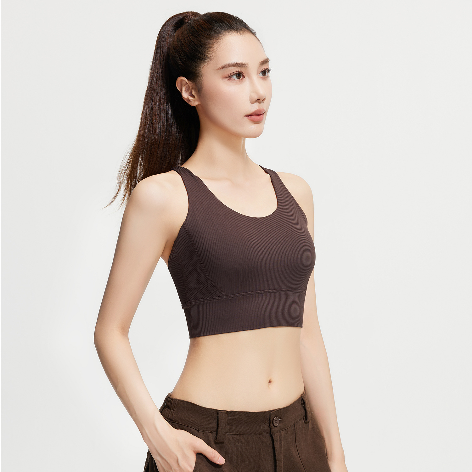 条纹防震美背瑜伽背心女