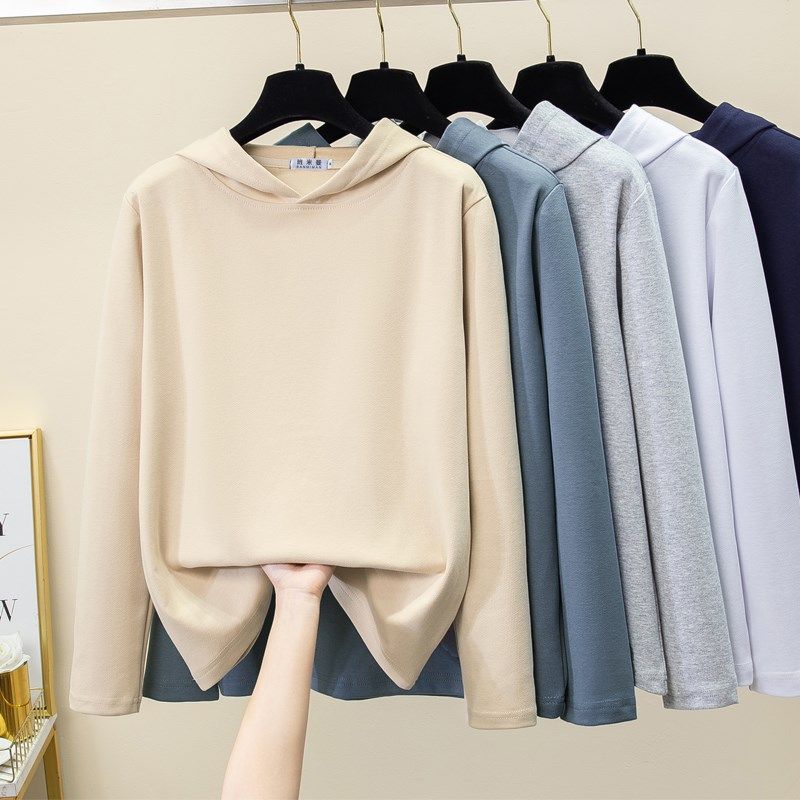 2024新款春秋连帽长袖t恤女薄款宽松大码带帽卫衣夏季纯棉帽衫潮,女装/女士精品,T恤,淘宝优惠券,粉丝福利购,淘宝优惠卷