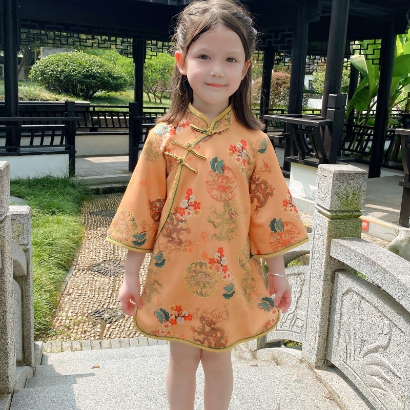 儿童旗袍春秋季新款中国风连衣裙女童改良汉服裙子中长款宝宝唐装