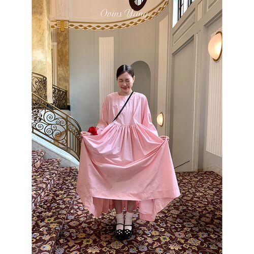 L少女 韩系白色连衣裙子女夏2025新款法式气质宽松慵懒风中长裙
