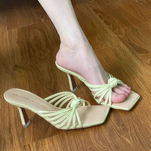 法式细跟凉鞋女2023年夏季新款外穿露趾拖鞋气质后空仙女风高跟鞋