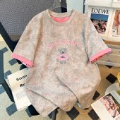 胖mm200斤大码 T恤女 半袖 超好看独特拼色减龄破洞刺绣短袖 上衣夏装