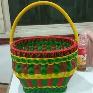 纯手工编织蓝子花篮手提藤篮买菜篮塑料大号藤条购物收纳鸡蛋吊