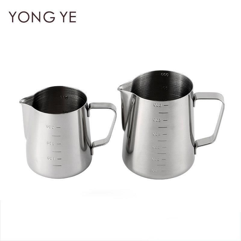 咖啡拉花缸 打奶泡杯o拉花杯奶杯 全身304不锈钢尖鹰嘴带刻度量杯