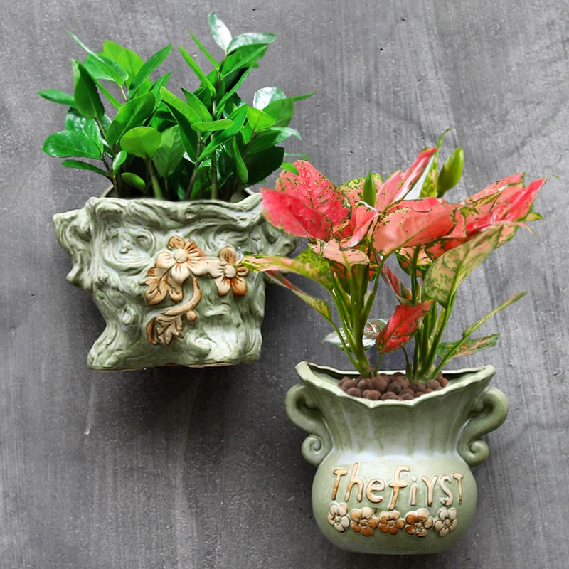 壁挂花盆陶瓷半壁免打孔水t培垂吊悬挂挂墙上复古新款大号花器包